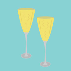 Vector glasses with champagne and bubbles champagne