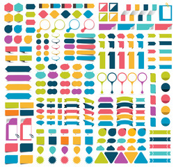 Mega collections of infographics flat design elements, buttons, stickers, note papers, pointers. Vector illustration.