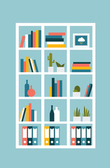 Book shelf, case. Flat design vector illustration.