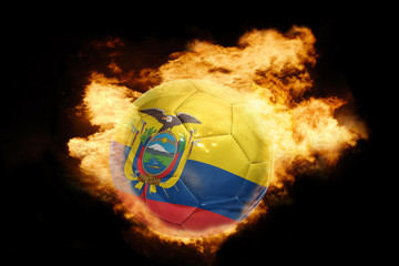 football ball with the flag of ecuador on fire