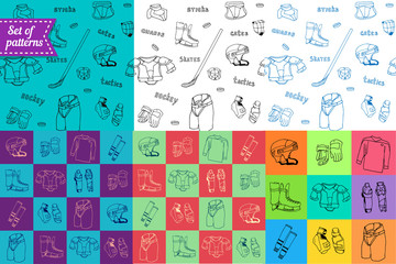 seamless pattern set ice-hockey equipment sport icon vector handdrawn illustration collection