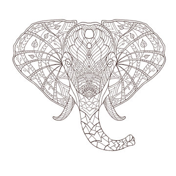 Elephant. Ethnic patterned vector illustration. African, indian, totem, tribal, zentangle design