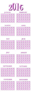 Calendar grid for 2016