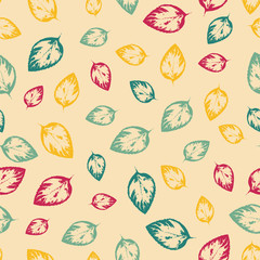Abstract pattern with leaves on yelow background