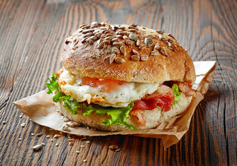 Fototapeta healthy sandwich on wooden table obraz