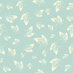 Pattern with leaves in pastel on cold background