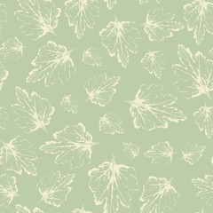 Pattern with leaves in pastel on light green background