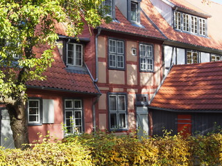 Fototapeta na wymiar Rostock, historische Professorenhäuser am Kloster zum heiligen Kreuz