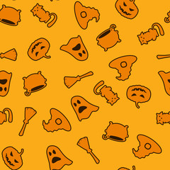 Seamless halloween pattern on orange background