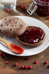 Sandwich with lingonberry jam