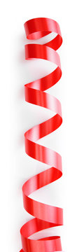 Red shining ribbon isolated on white, close up