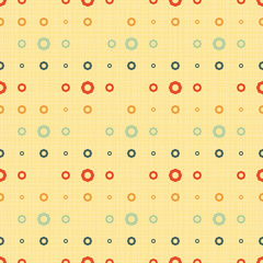 Seamless geometric pattern of abstract flowers dots on yellow ba