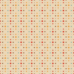 Seamless geometric pattern with colorful dots on background grid