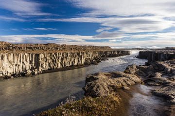 Selfoss waterfall. Autumn travel in Iceland