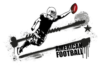american football player jumping with stencil banner