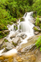 Experience the breathtaking beauty of the Machay Mountain waterfall near Banos,Ecuador,as you immerse yourself in the natural wonders of this stunning destination.