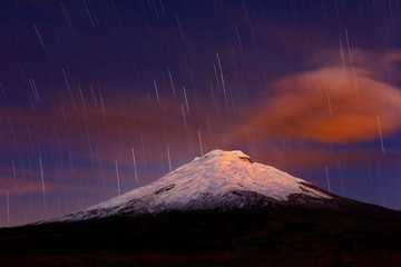 Experience the breathtaking night scene in Cotopaxi National Park,Ecuador with a small amount of noise present,captured through a long exposure.