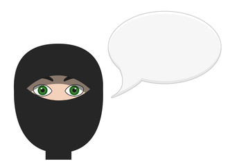Portrait of talking ninja with blank speech bubble