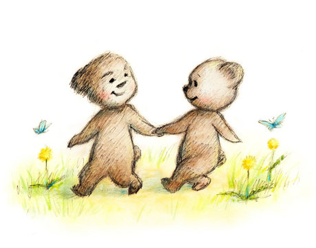 happy couple of teddy bears