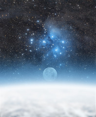 Obraz premium Earth and Moon with starry background. 