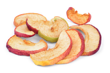 A few slices of dried apples isolated on white background.