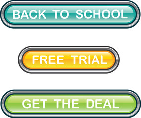 Back to school Free trial Get the deal Buttons Glossy vectors