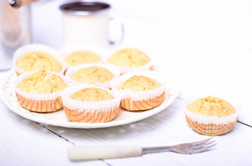 Cornbread muffins on white table
