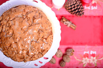 Fresh Christmas cake with apples and walnuts