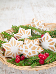 Snowflakes Christmas cookies in the basket