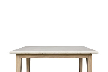 Empty top of white mable stone table isolated on white backgroun