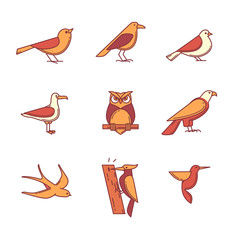 Fototapeta premium Birds icons thin line set
