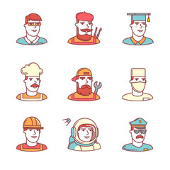 People professions paces icons thin line set