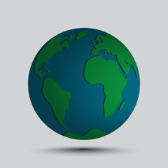 Simplified vector globe map icon with simple embossed continents of the world.
