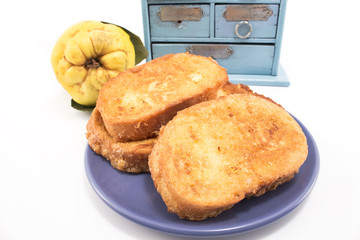 French toast with blue plate