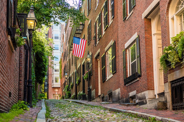 View of historic Acorn Street in Boston