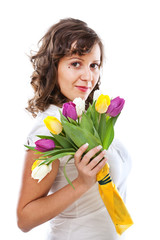 Young woman with tulips