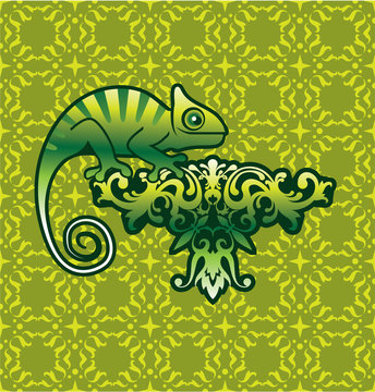 Chameleon Vector art on floral design with background
