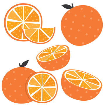 Set of Orange Fruit with leaf and slice. Vector illustration. EPS 10 & HI-RES JPG Included  