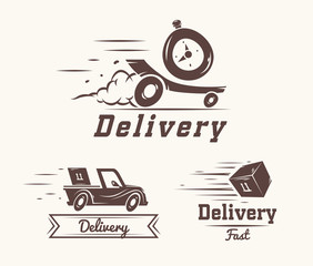 Vector logo of fast delivery watch, car and box 