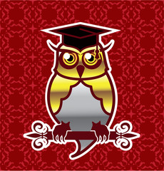 Golden Owl on Royal Background