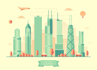 Obraz premium Chicago skyline vector illustration flat design