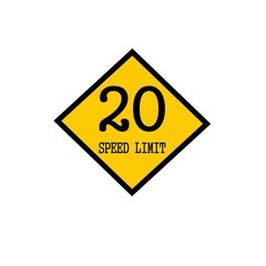 Speed limit 20 black stamp text on background yellow