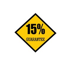 fifteen percent guarantee black stamp text on yellow