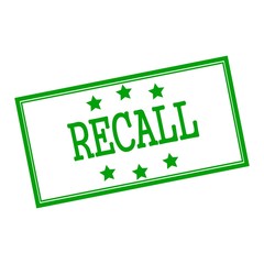 Recall  green stamp text on background white and star