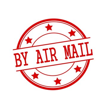 By air mail red stamp text on red circle on a white background and star