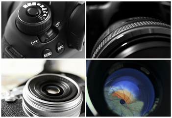 Collage of photo cameras