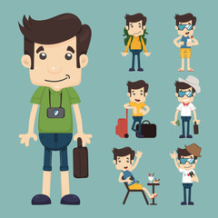 set of traveler people