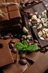 Variety of chocolate pieces background