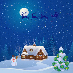 Santa sleigh over house