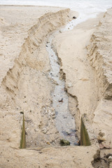 water drian on the sand